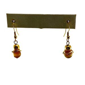 Gold Tone Saturn Planet Drop Earrings - Celestial Orbital Dangle Jewelry, Space-